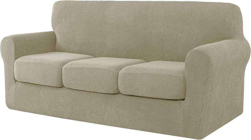 Ouka Slipcover with 3-Piece Separate Cushion Cover, High Stretch Couch Cover, Soft Protector for Sofa with Separate Cushions(Large,Ivory White) Home & Garden > Decor > Chair & Sofa Cushions Ouka Sand Large 
