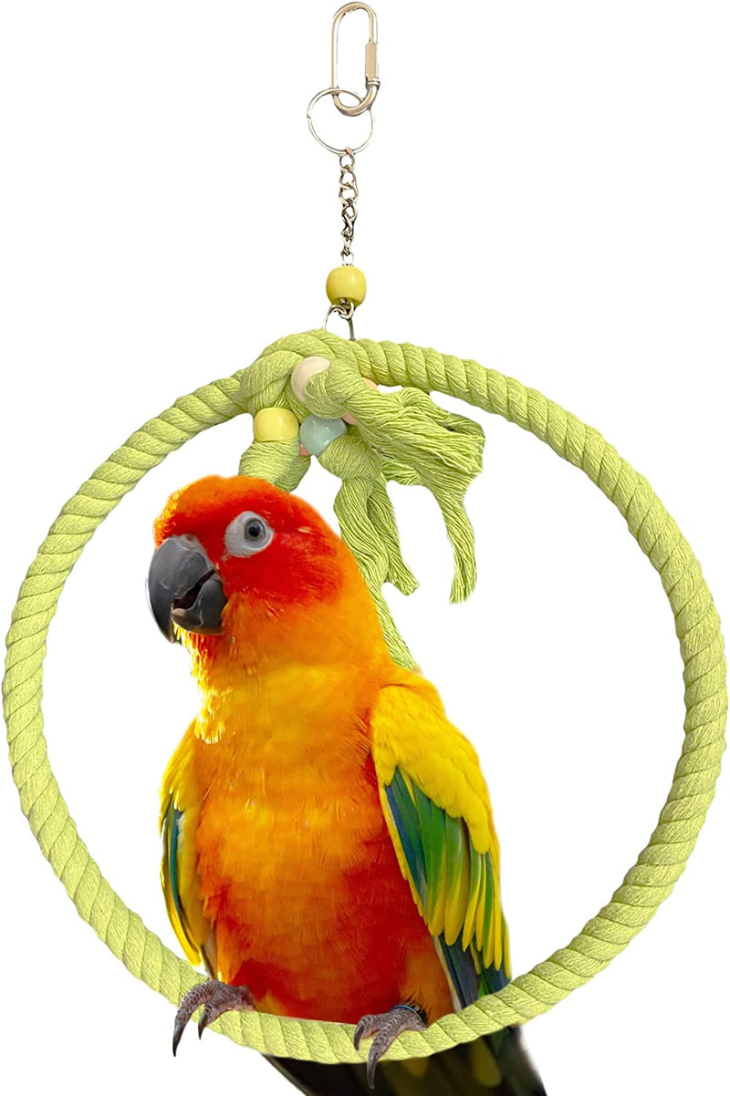 SIMENA Cotton Rope Bird Swing for Bird Cage, Hanging Bird Perch Parrot Toys, Bird Cage Accessories for Medium to Large Birds Including Parakeets, Cockatiels, Conures, Etc. (Large (9.5" Green) Animals & Pet Supplies > Pet Supplies > Bird Supplies > Bird Toys SIMENA Green Large 9.5" 