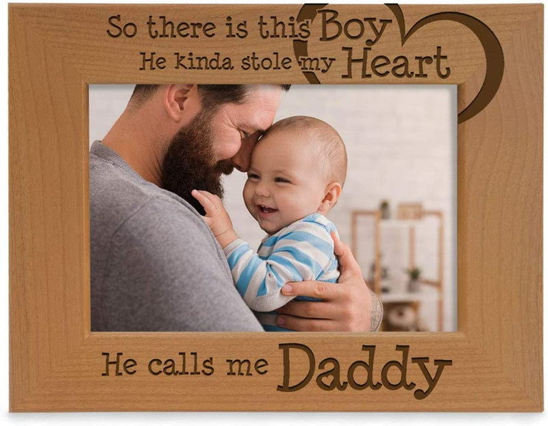 KATE POSH - so There Is This Boy He Kinda Stole My Heart. He Calls Me Daddy. Engraved Natural Wood Picture Frame, Birthday, Best Dad Ever, New Dad Gifts (5X7-Vertical) Home & Garden > Decor > Picture Frames KATE POSH 4" x 6" Horizontal  