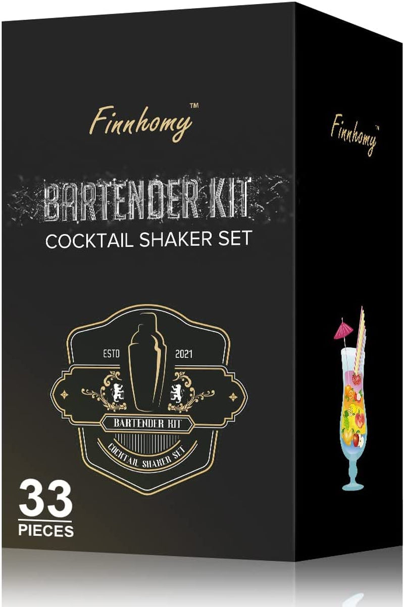 Finnhomy 33-Piece Cocktail Shaker Set, SS304 Stainless Steel Bartender Kit Tools with Granite Whiskey Stone, Drink Shaker Mixer Set for Home, Bar, Party (Silver) Home & Garden > Kitchen & Dining > Barware Finnhomy   