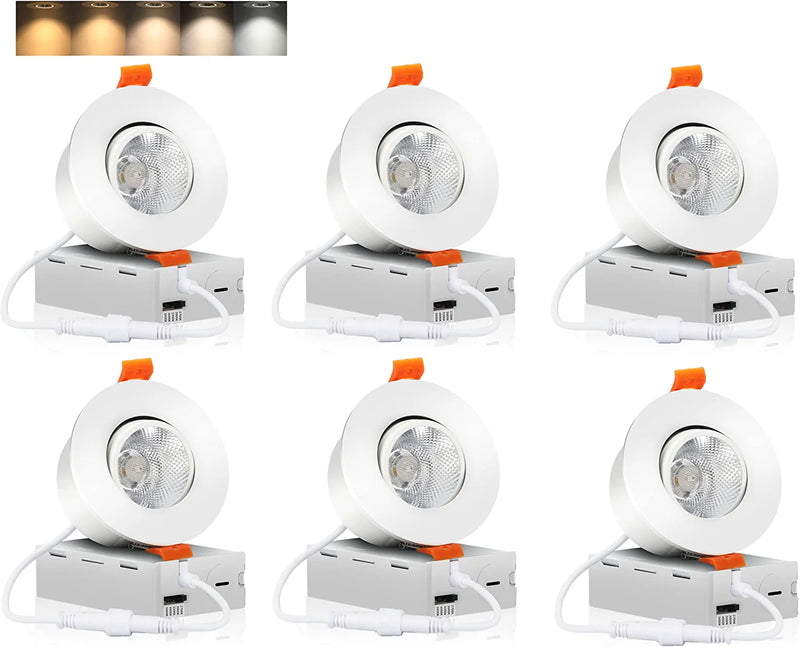 CLOUDY BAY Eyeball 5 Color 4 Inch Gimbal LED Recessed Light with Junction Box,Ic Rated,9.5W CRI90+ 2700K/3000K/3500K/4000K/5000K Temperature Selectable,Dimmable Downlight,Updated Version,Pack of 6 Home & Garden > Lighting > Flood & Spot Lights CLOUDY BAY 3 Inch  
