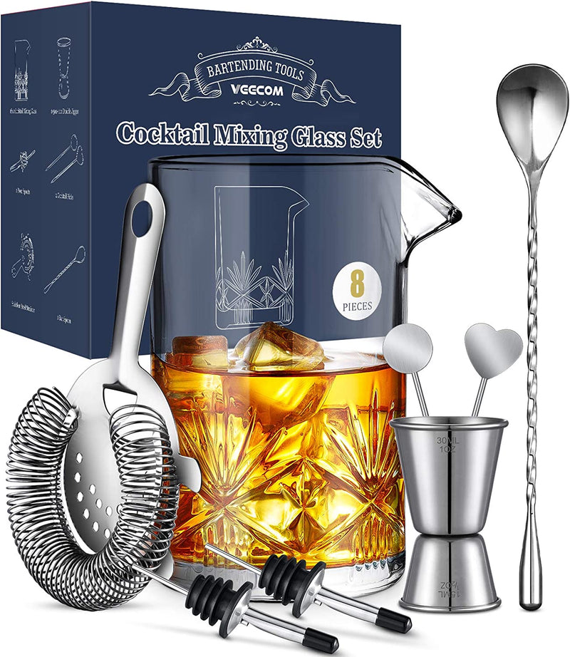 Cocktail Mixing Glass, Veecom 18Oz Crystal Mixing Glass Bartender Kit, 8 Piece Old Fashioned Cocktail Set with Strainer, Spoon, Jigger, Picks, Pourers, Bar Tools Cocktail Shaker Set (8 Pieces) Home & Garden > Kitchen & Dining > Barware veecom   