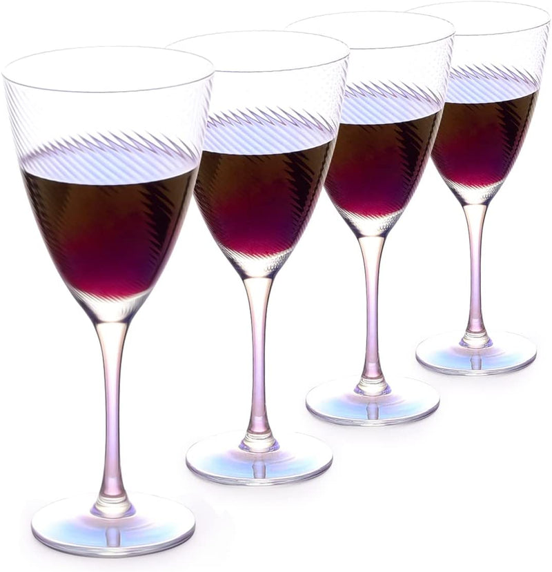 Red Wine Glasses Set of 4-Hand Blown Burgundy Glasses-15 OZ Ribbed Design Iridescent Drinkware for Valentine'S Day, Anniversary, Birthday or Daily Use Home & Garden > Kitchen & Dining > Tableware > Drinkware GLASS SMILE   