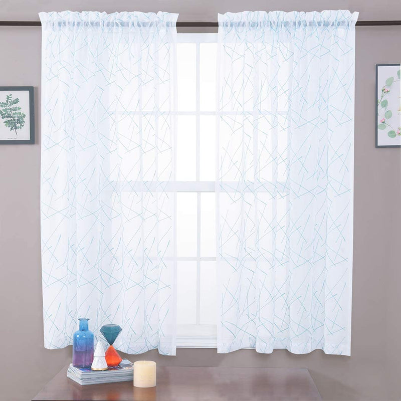 Embroidery Blue Sheer Curtains 84 Inches Long, Geometric Rod Pocket Sheer Drapes for Living Room, Bedroom, 2 Panels, 52"X84", Semi Voile Window Treatments for Yard, Patio, Villa, Parlor. Home & Garden > Decor > Window Treatments > Curtains & Drapes MYSTIC-HOME Blue 52"Wx45"L 