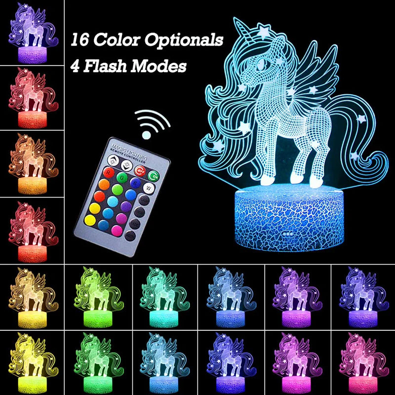 Unicorn Night Light, 3D Illusion Lamp Unicorn Lights for Kids Room, 16 Colors & Flashing Modes with Remote Control Opreated Dimmable Christmas Birthday Gifts for Boys Girls Kids Children Teen Home & Garden > Lighting > Night Lights & Ambient Lighting Domlum   