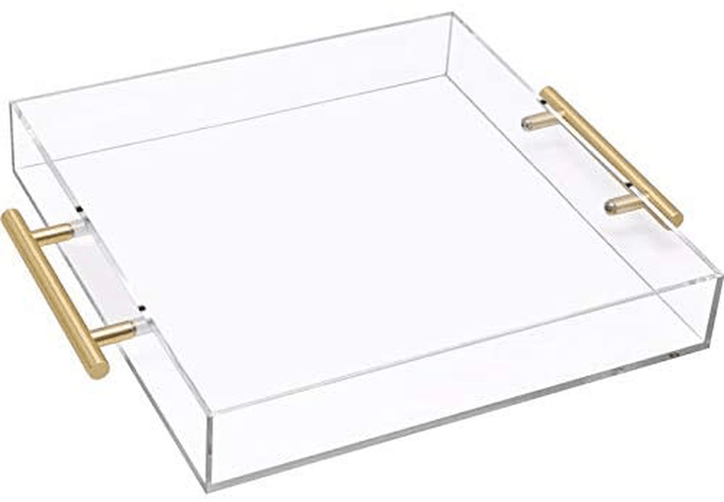 11x14 Clear Acrylic Serving Tray with Gold Handle,Spill Proof Clear Acryic Trays Plastic Serving Tray for Breakfast,Food,Coffee ,Kitchen Organize,Home Decor,Cosmetic Vanity Organizer,Ottoman Tray Home & Garden > Decor > Decorative Trays SupperAcrylic 12X12  