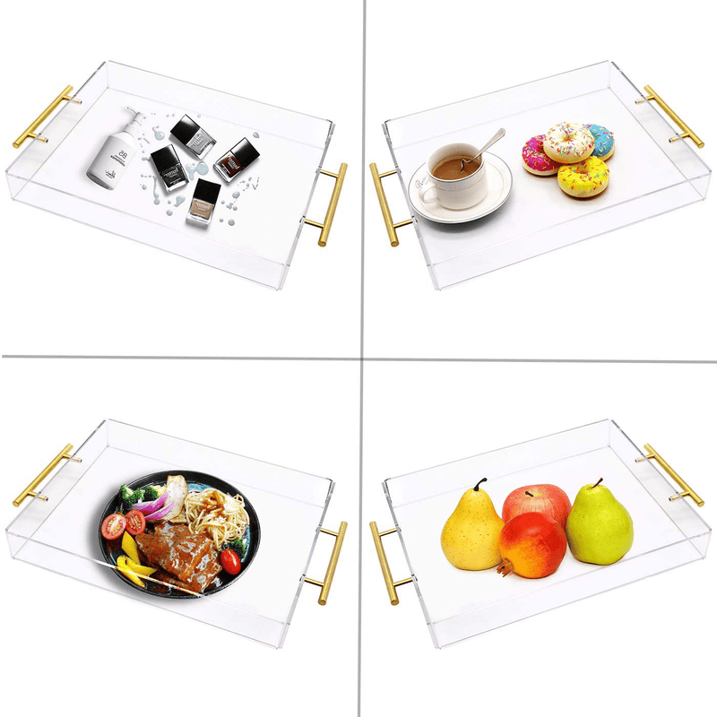 11x14 Clear Acrylic Serving Tray with Gold Handle,Spill Proof Clear Acryic Trays Plastic Serving Tray for Breakfast,Food,Coffee ,Kitchen Organize,Home Decor,Cosmetic Vanity Organizer,Ottoman Tray Home & Garden > Decor > Decorative Trays SupperAcrylic   