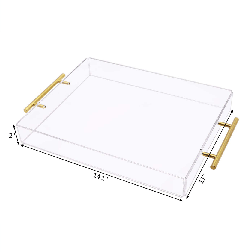 11x14 Clear Acrylic Serving Tray with Gold Handle,Spill Proof Clear Acryic Trays Plastic Serving Tray for Breakfast,Food,Coffee ,Kitchen Organize,Home Decor,Cosmetic Vanity Organizer,Ottoman Tray Home & Garden > Decor > Decorative Trays SupperAcrylic   