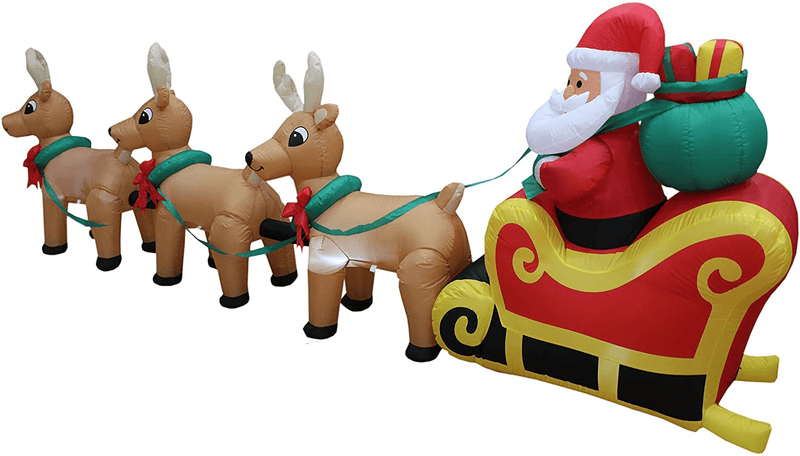 12 Foot Long Lighted Christmas Inflatable Santa Claus on Sleigh with 3 Reindeer & Christmas Tree Lights Decor Outdoor Indoor Holiday Decorations Blow up Lawn Inflatables Home Family Outside Decor Home & Garden > Decor > Seasonal & Holiday Decorations& Garden > Decor > Seasonal & Holiday Decorations BZB Goods   