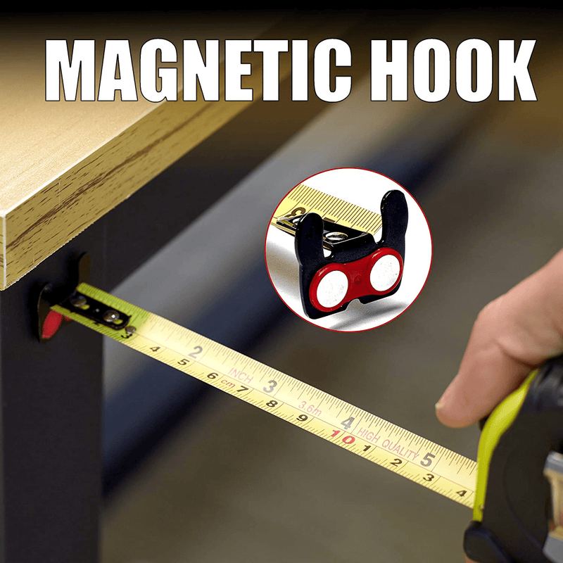 12 Foot Measuring Tape Measure by Kutir - Easy to Read Both Side Dual Ruler, Retractable, Heavy Duty, Magnetic Hook, Metric, Inches and Imperial Measurement, Shock Absorbent Rubber Case