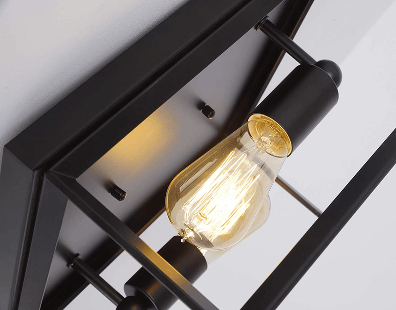 12 Inch Industrial Flush Mount Ceiling Light Fixture,2-Light Caged Square Ceiling Lamp,Modern Farmhouse Style for Hallway,Living Room,Bedroom, Kitchen, Porch,Laundry Room Black Finish
