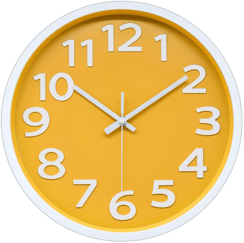 12 Inch Modern Wall Clock Silent Non-Ticking Battery Operated 3D Numbers Bright Color Dial Face Wall Clock for Home/Office Decor,Yellow Home & Garden > Decor > Clocks > Wall Clocks LOVECLOCKS Yellow  