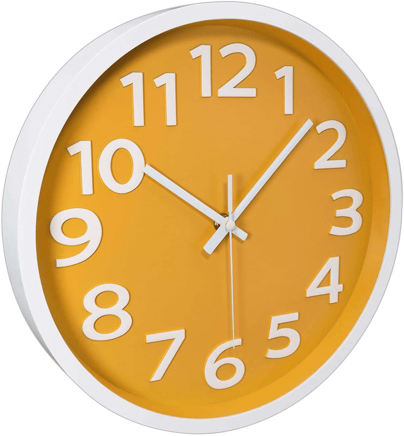 12 Inch Modern Wall Clock Silent Non-Ticking Battery Operated 3D Numbers Bright Color Dial Face Wall Clock for Home/Office Decor,Yellow Home & Garden > Decor > Clocks > Wall Clocks LOVECLOCKS   