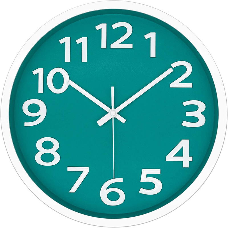 12 Inch Modern Wall Clock Silent Non-Ticking Battery Operated 3D Numbers Bright Color Dial Face Wall Clock for Home/Office Decor,Yellow Home & Garden > Decor > Clocks > Wall Clocks LOVECLOCKS Cyan  