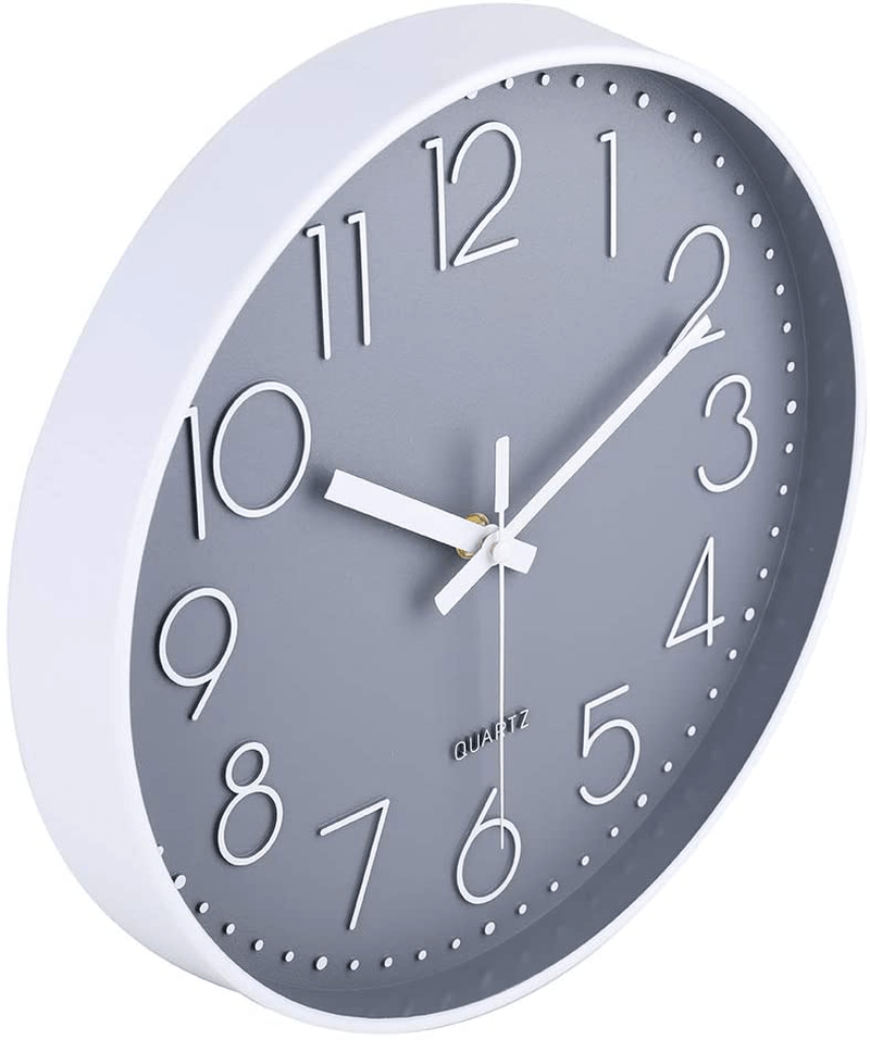 12 Inch Non-Ticking Wall Clock Silent Battery Operated Round Wall Clock Modern Simple Style Decor Clock for Home/Office/School/Kitchen/Bedroom/Living Room (Gray) Home & Garden > Decor > Clocks > Wall Clocks jomparis   
