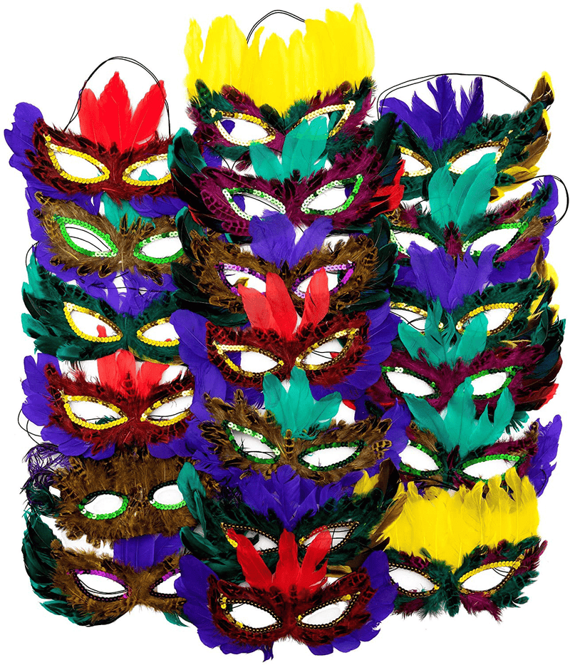 12 Mardi Gras Masks With Feathers For Adult Men Women, Costume Mask for Masquerade Festival Party Supplies Apparel & Accessories > Costumes & Accessories > Masks 4E's Novelty Default Title  