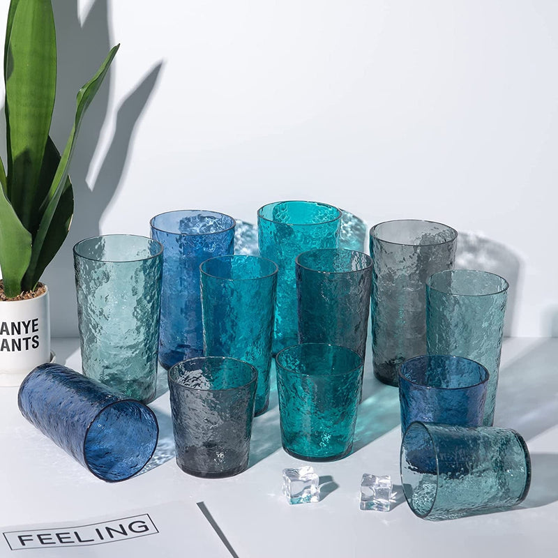 12-Ounce Acrylic Old Flashion Glasses Plastic Tumblers, Set of 6 Blue Home & Garden > Kitchen & Dining > Tableware > Drinkware KX-WARE   