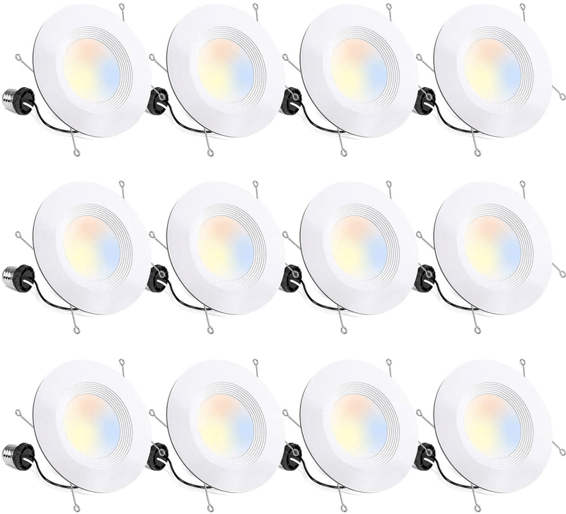 12 Pack 5/6 Inch LED Recessed Lighting, Baffle Trim, CRI90, 15W=100W, 1100lm, 5000K Daylight White, Dimmable Recessed Lighting, Damp Rated LED Recessed Downlight, ETL Listed