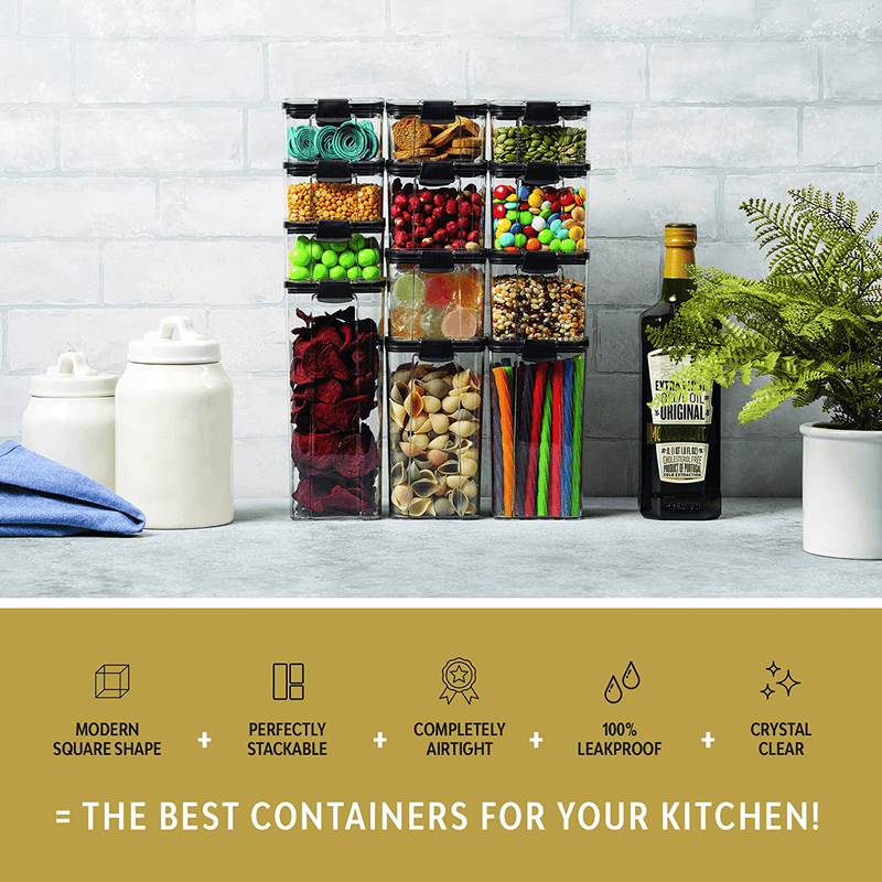 12 Pack Airtight Food Storage Container Set - Kitchen & Pantry Organization Containers - BPA Free Clear Plastic Kitchen and Pantry Organization Containers