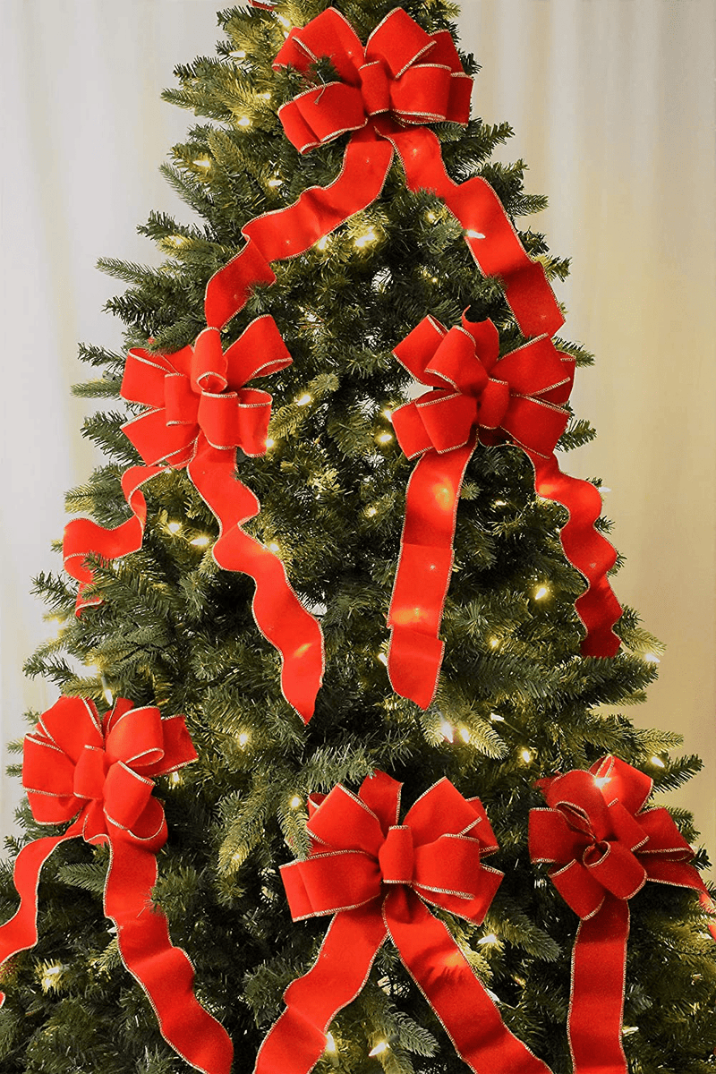 12-Pack Christmas Bows 10" x 26" Handmade with 2.5" Red Velvet Gold Wired Edge Ribbon Indoor Outdoor Wreath Home Decor Tree Decoration Packed Fluffy Not Flat Home & Garden > Decor > Seasonal & Holiday Decorations& Garden > Decor > Seasonal & Holiday Decorations The Handmade Bow   