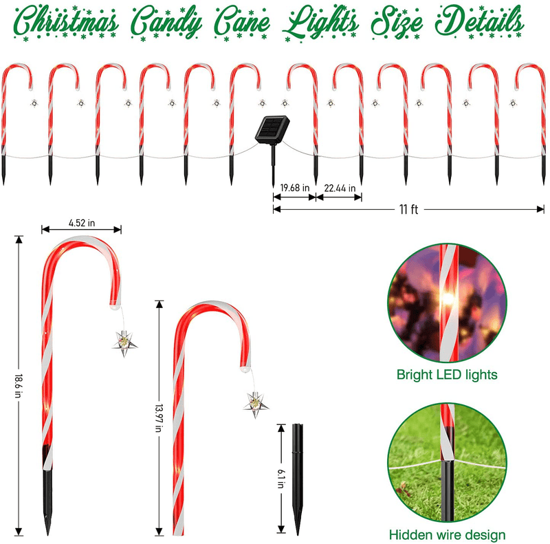 12 Pack Outdoor Christmas Decorations Solar Candy Cane Lights, LETMY Solar Christmas Pathway Markers Lights with Stars & 8 Modes, Christmas Decorations for Outdoor Indoor Holiday Xmas Party Walkway Home & Garden > Decor > Seasonal & Holiday Decorations& Garden > Decor > Seasonal & Holiday Decorations LETMY   