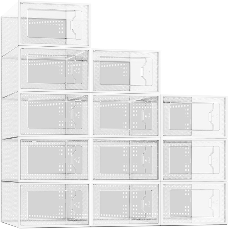 12 Pack Shoe Storage Box, Clear Plastic Stackable Shoe Organizer for Closet, Space Saving Foldable Shoe Sneaker Containers Bins Holders Furniture > Cabinets & Storage > Armoires & Wardrobes SEE SPRING   