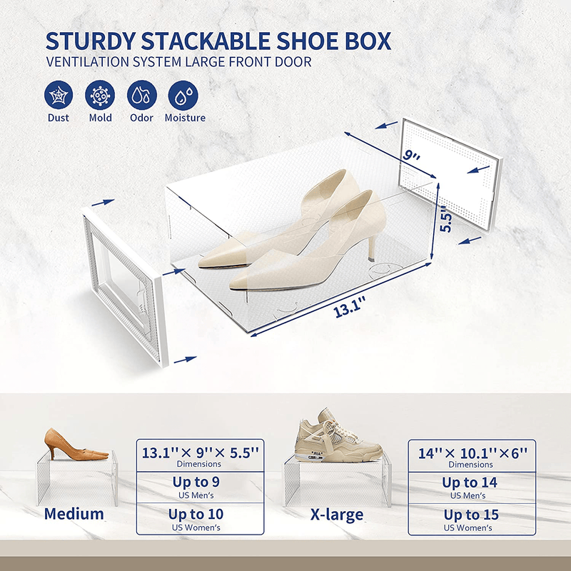 12 Pack Shoe Storage Box, Clear Plastic Stackable Shoe Organizer for Closet, Space Saving Foldable Shoe Sneaker Containers Bins Holders Furniture > Cabinets & Storage > Armoires & Wardrobes SEE SPRING   