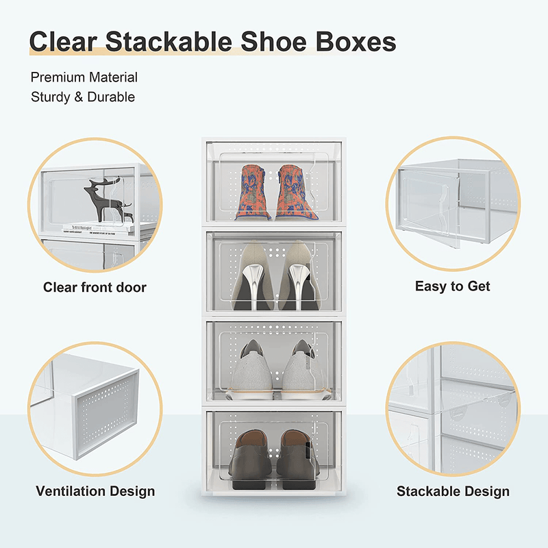12 Pack Shoe Storage Box, Shoe Organizer for Closet, Shoe Boxes Clear Plastic Stackable, Space Saving Shoe Sneaker Containers Bins Holders Furniture > Cabinets & Storage > Armoires & Wardrobes ENSNG   