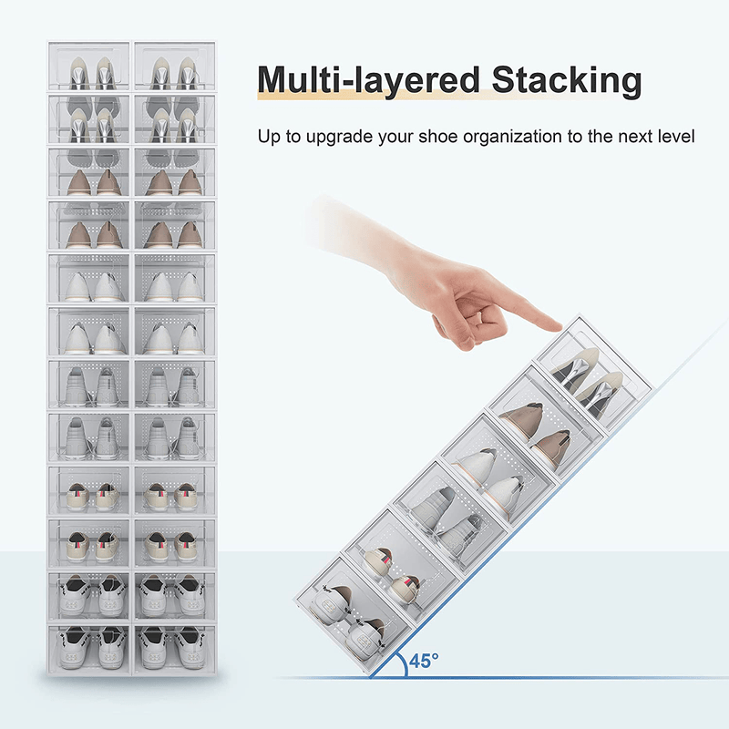 12 Pack Shoe Storage Box, Shoe Organizer for Closet, Shoe Boxes Clear Plastic Stackable, Space Saving Shoe Sneaker Containers Bins Holders