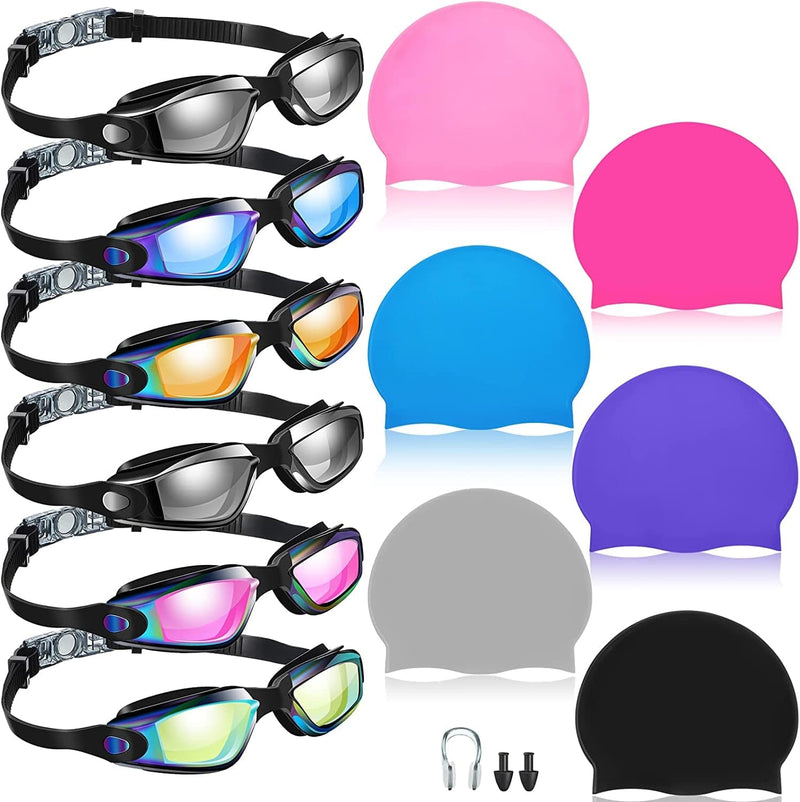 12 Pack Swim Goggles Swim Cap Waterproof Silicone Swim Hats for Women No Leaking anti Fog Swimming Goggles for Men with Nose Plugs Earplugs for Adults Youth Kids Glasses Accessories Sporting Goods > Outdoor Recreation > Boating & Water Sports > Swimming > Swim Goggles & Masks Flutesan   
