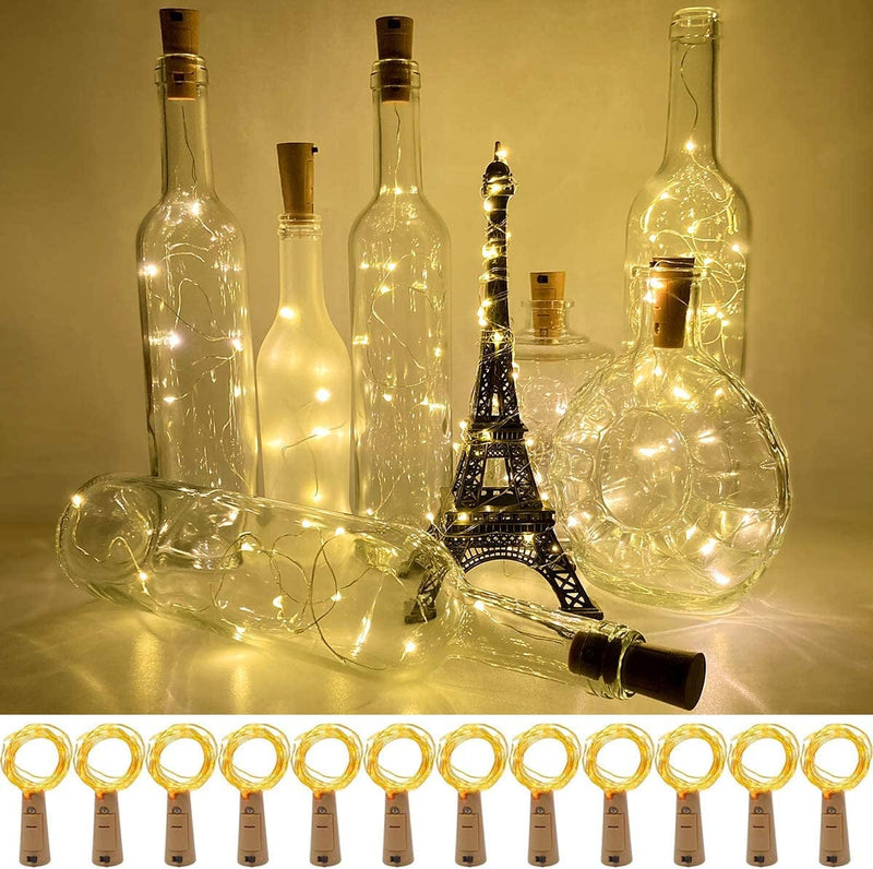12 Pack Wine Bottle Lights with Cork 3.3Ft Silver Wire Cork Lights Waterproof Battery Operated Fairy Mini String Light for DIY Wedding Christmas Holiday Home Party Decoration Present Gift Cold White Home & Garden > Lighting > Light Ropes & Strings XIANMU Warm White  