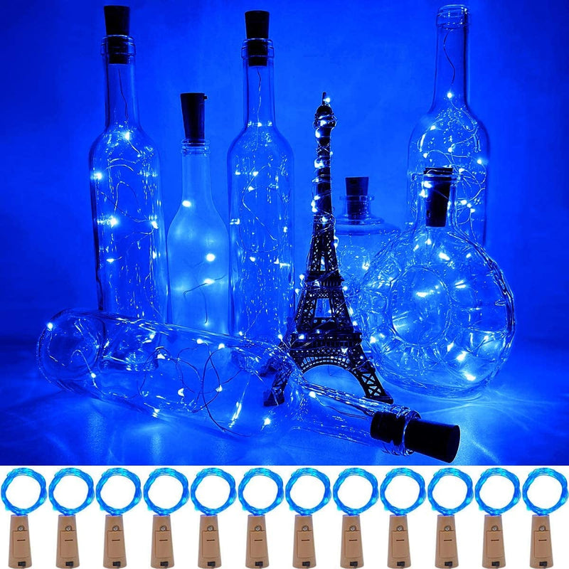 12 Pack Wine Bottle Lights with Cork 3.3Ft Silver Wire Cork Lights Waterproof Battery Operated Fairy Mini String Light for DIY Wedding Christmas Holiday Home Party Decoration Present Gift Cold White Home & Garden > Lighting > Light Ropes & Strings XIANMU Blue  