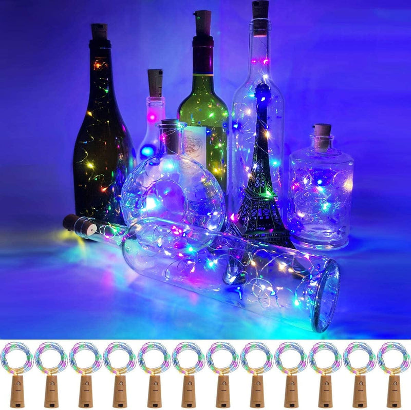 12 Pack Wine Bottle Lights with Cork 3.3Ft Silver Wire Cork Lights Waterproof Battery Operated Fairy Mini String Light for DIY Wedding Christmas Holiday Home Party Decoration Present Gift Cold White Home & Garden > Lighting > Light Ropes & Strings XIANMU multicolors  
