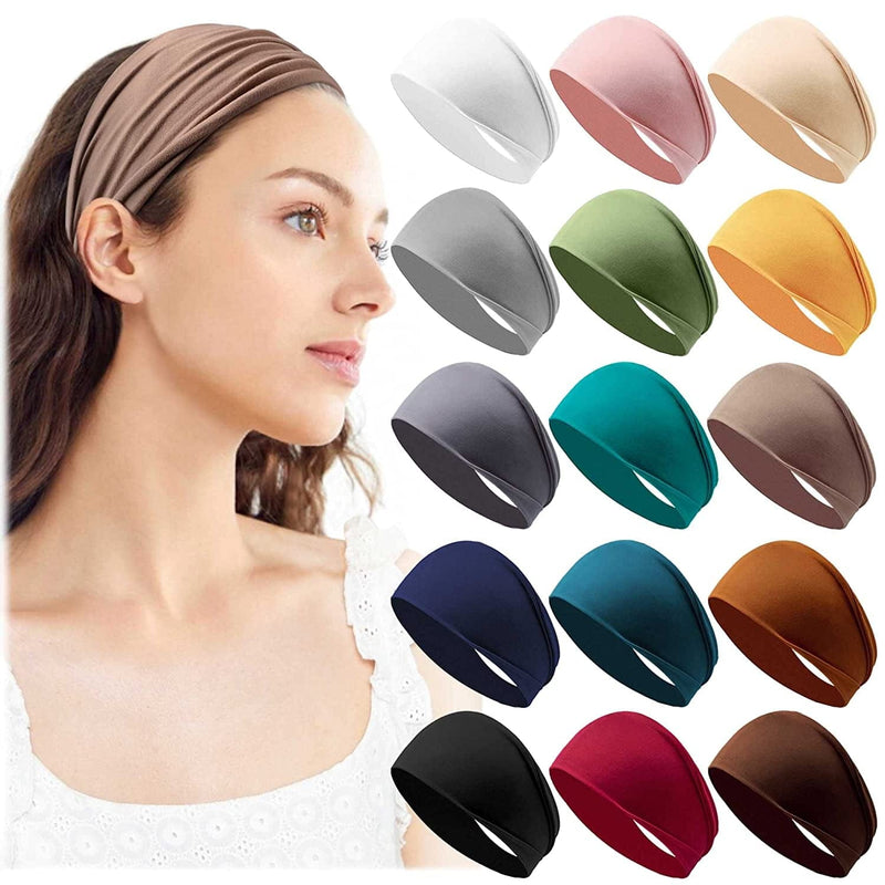 12 Pack Women'S Headbands Elastic Hair Bands Workout Running Turban Headwrap Non Slip Sweat Yoga Hair Wrap for Girls Sporting Goods > Outdoor Recreation > Winter Sports & Activities Jesries multicolor(pack of 15)  