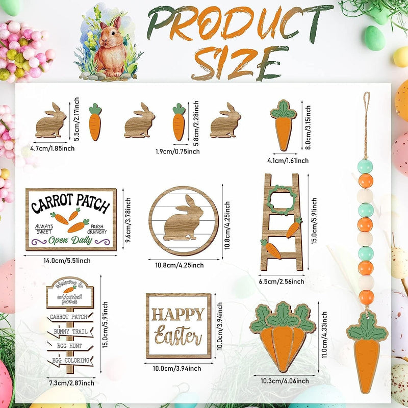 12 Pcs Easter Tiered Tray Decor Wooden Carrot Patch Bunny Egg Tiered Tray Items Happy Easter Tray Signs for Easter Spring Home Farmhouse Rustic Kitchen Decorations (Wooden Bunny) Home & Garden > Decor > Seasonal & Holiday Decorations Jetec   