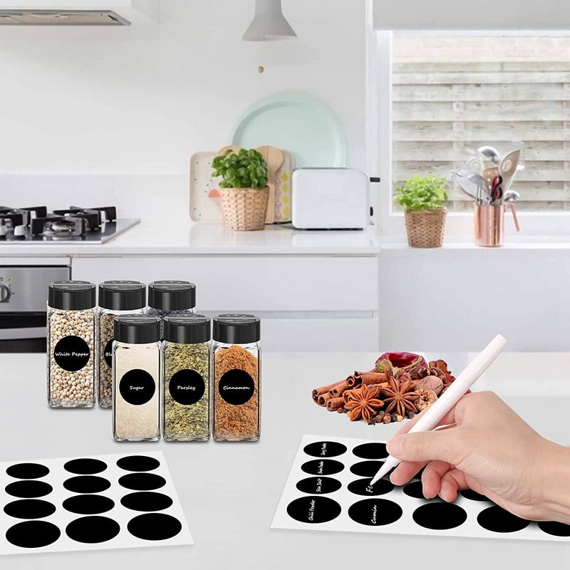 12 Pcs Glass Spice Jars 4Oz Empty Spice Containers with Labels Square Spice Bottles Seasoning Jars with Black Lid, Silicone Funnel and Marker Pen Included Home & Garden > Decor > Decorative Jars Saiveina   