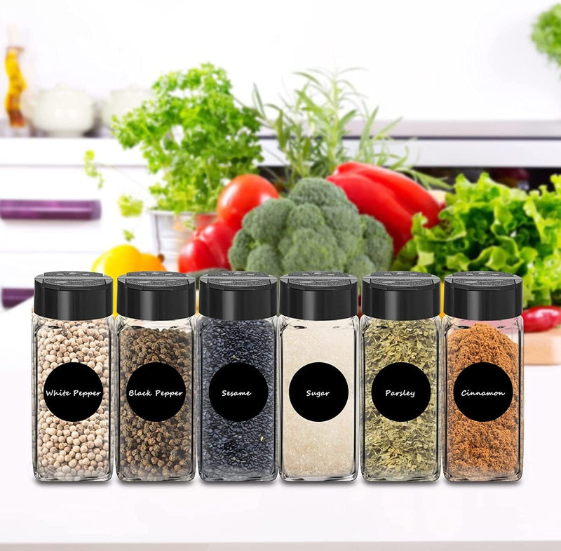 12 Pcs Glass Spice Jars 4Oz Empty Spice Containers with Labels Square Spice Bottles Seasoning Jars with Black Lid, Silicone Funnel and Marker Pen Included Home & Garden > Decor > Decorative Jars Saiveina   