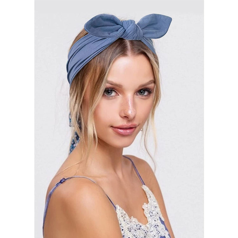 12 PCS Headbands for Women Non Slip Hair Bands with Bows Rabbit Ears Workout Running Sport Sweat Elastic Hair Wrap for Girls Hair Accessories