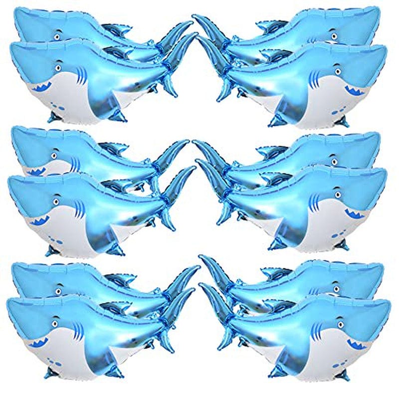 12 PCS Shark Balloons, 38 Inch Large Aluminum Foil Shark Balloon Blue Cute Splash Shark Balloons for Ocean Animal Theme Party Birthday Baby Shower Supplies, Office Hotel Event Decorations Arts & Entertainment > Party & Celebration > Party Supplies None   
