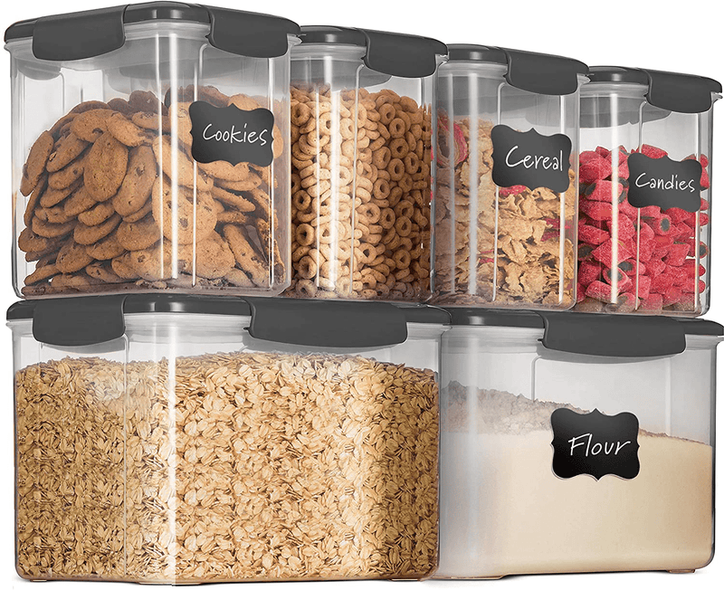 12-Piece Airtight Food Storage 6 Containers with 6 Lids - BPA-FREE Plastic Kitchen Pantry Storage Containers - Dry-Food-Storage Containers Set for Flour, Cereal, Sugar, Coffee, Rice, Nuts, Snacks Etc. Home & Garden > Kitchen & Dining > Food Storage FineDine Gray  