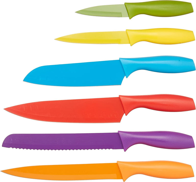 12-Piece Color-Coded Kitchen Knife Set, 6 Knives with 6 Blade Guards