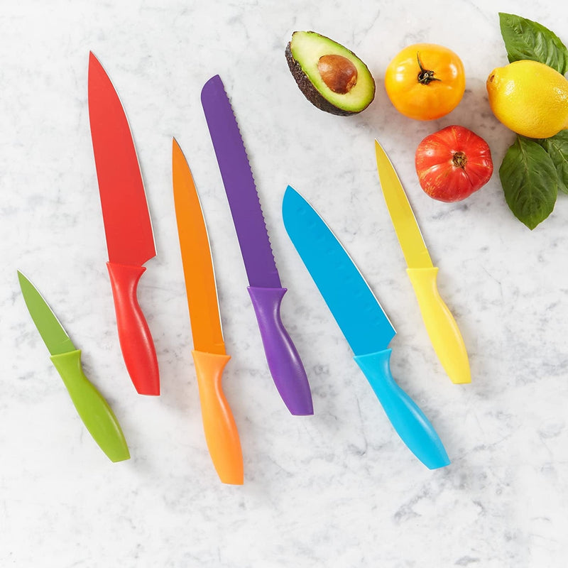 12-Piece Color-Coded Kitchen Knife Set, 6 Knives with 6 Blade Guards