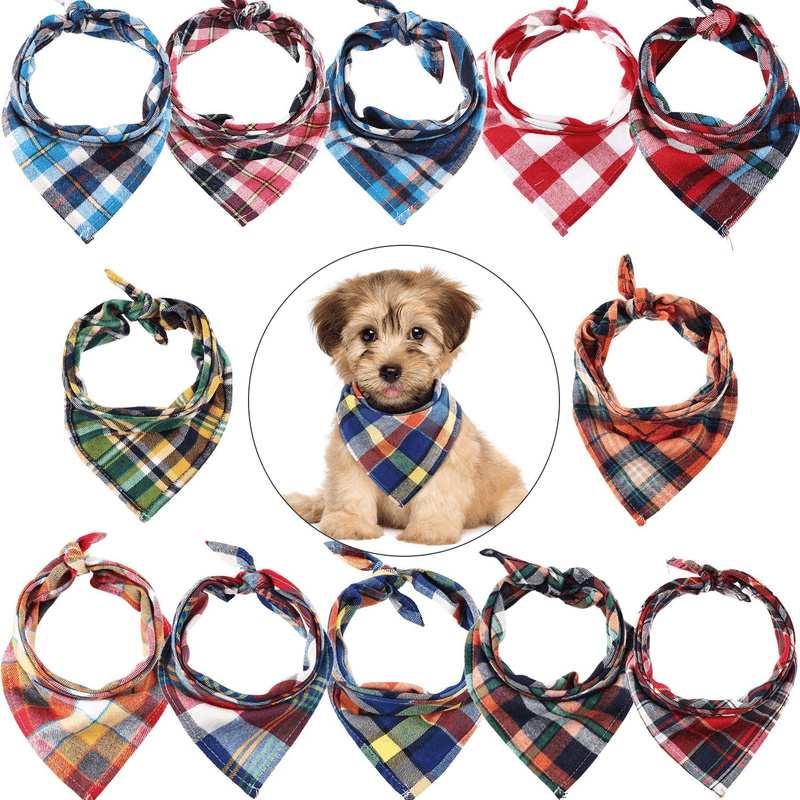 12 Pieces Dog Bandanas - Triangle Dog Scarf, Washable Reversible Printing, Bibs Dog Kerchief Set, Suitable for Small or Medium-Sized Cat and Dog Pets Animals & Pet Supplies > Pet Supplies > Dog Supplies > Dog Apparel Syhood Plaid Style  