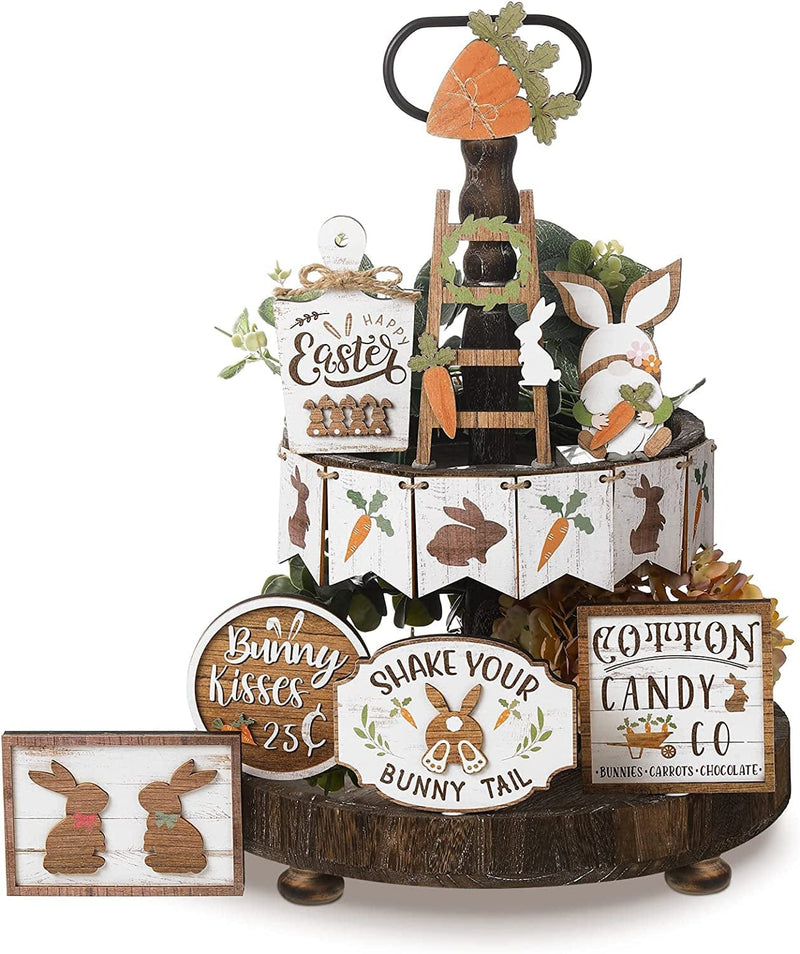 12 Pieces Easter Tiered Tray Decor Easter Decor Farmhouse Mini Wood Decor Bunny Rabbits Eggs Wooden Sign Spring Sign Decor Decorative Trays Signs Rustic for Home Table Kitchen Office (Retro Style) Home & Garden > Decor > Seasonal & Holiday Decorations Amyhill Retro  