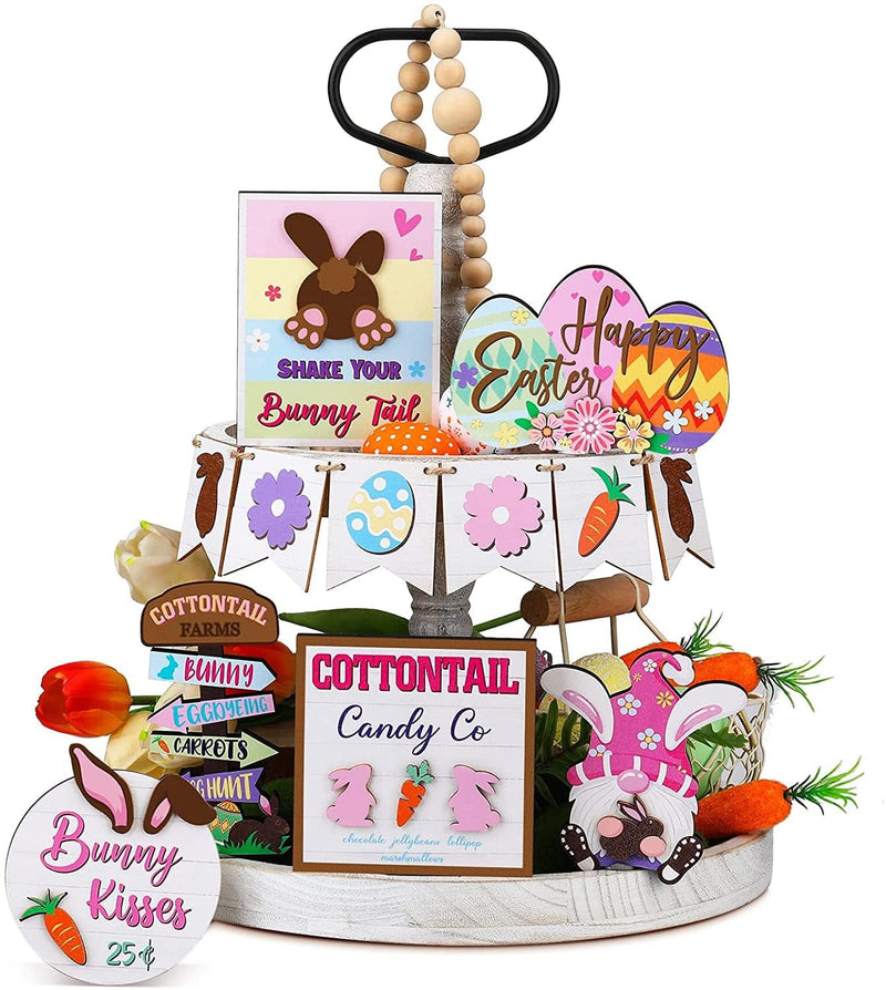 12 Pieces Easter Tiered Tray Decor Easter Decor Farmhouse Mini Wood Decor Bunny Rabbits Eggs Wooden Sign Spring Sign Decor Decorative Trays Signs Rustic for Home Table Kitchen Office (Retro Style) Home & Garden > Decor > Seasonal & Holiday Decorations Amyhill Cute Style  
