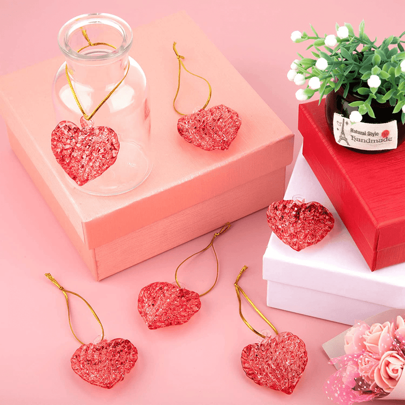 12 Pieces Heart Glass Ornaments Heart Shape Spun Hanging Decor Valentine’S Day Love Ornament with Rope for Wedding Anniversary Baby Shower Decor (Red) Home & Garden > Decor > Seasonal & Holiday Decorations peony man   