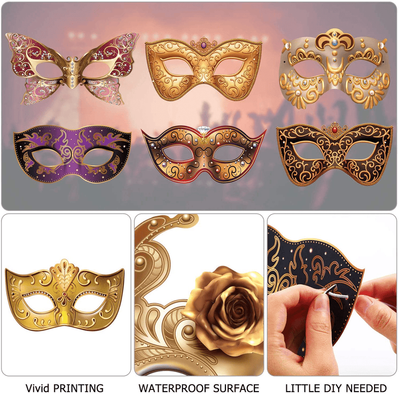 12 Pieces Mardi Gras Masquerade Mask, Paper Masks Set for Carnival Prom Venetian Masks Half Retro Masquerade Mask Mardi Gras Costume Fancy Dress Party Supplies