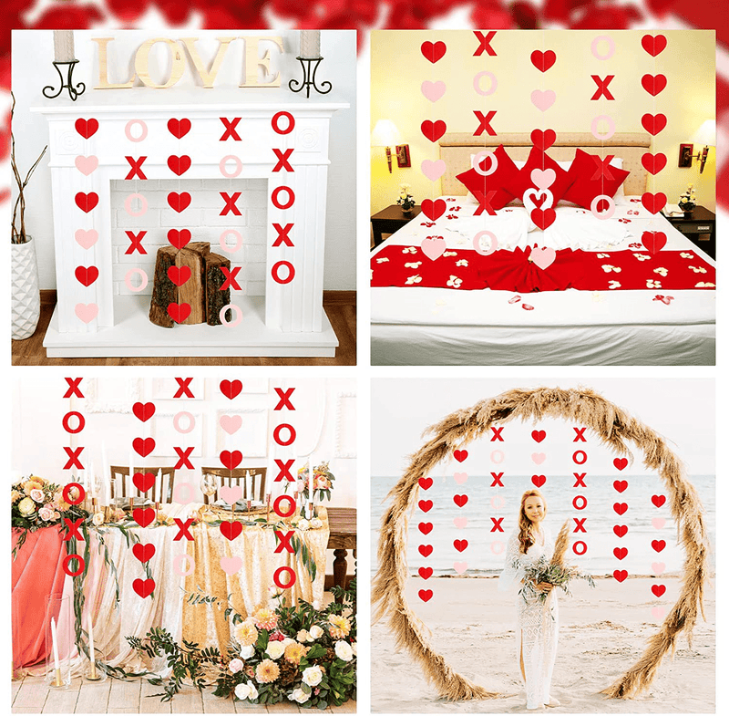 12 Pieces Valentine'S Day Decoration Red Pink XOXO Heart Streamers Paper Valentines Day Party Decor Romantic Valentines Day Streamers Valentines Day Hanging Garland Valentine'S Day Banner for Wedding