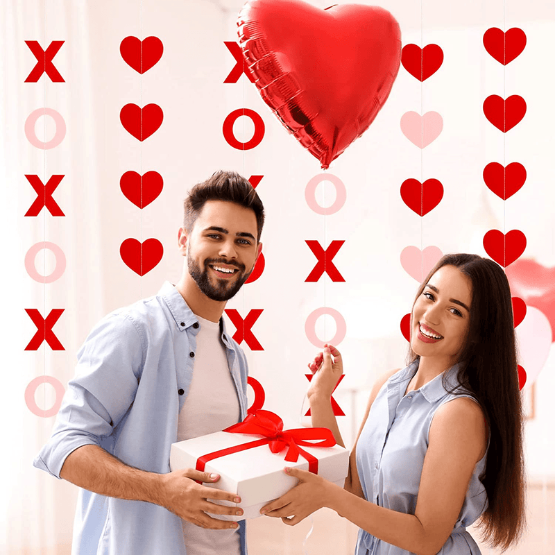 12 Pieces Valentine'S Day Decoration Red Pink XOXO Heart Streamers Paper Valentines Day Party Decor Romantic Valentines Day Streamers Valentines Day Hanging Garland Valentine'S Day Banner for Wedding Home & Garden > Decor > Seasonal & Holiday Decorations Chinco   