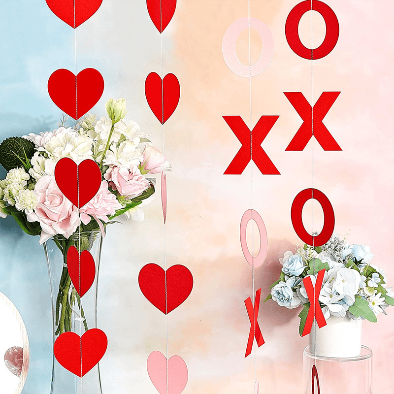 12 Pieces Valentine'S Day Decoration Red Pink XOXO Heart Streamers Paper Valentines Day Party Decor Romantic Valentines Day Streamers Valentines Day Hanging Garland Valentine'S Day Banner for Wedding